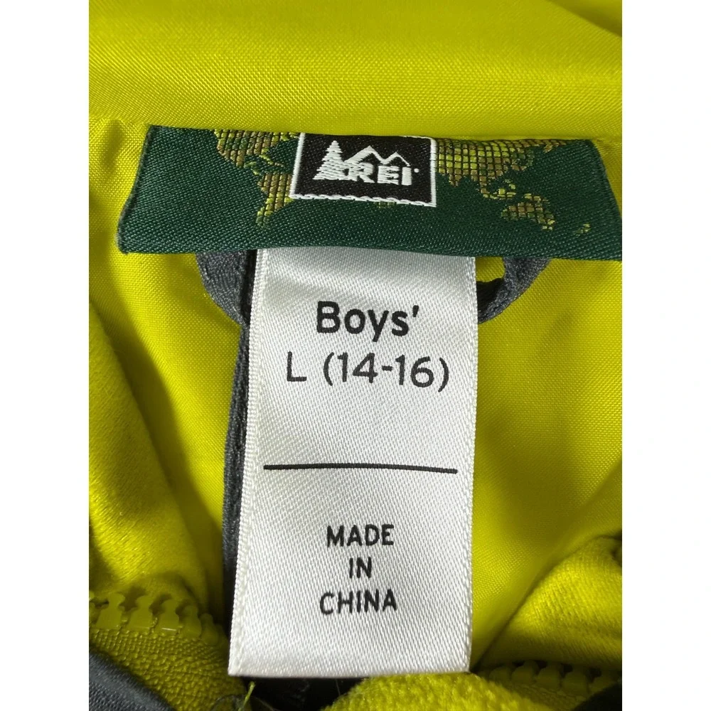 REI BOYS Size 14-16 Large hooded Snowboard Snow Jacket Yellow Gray